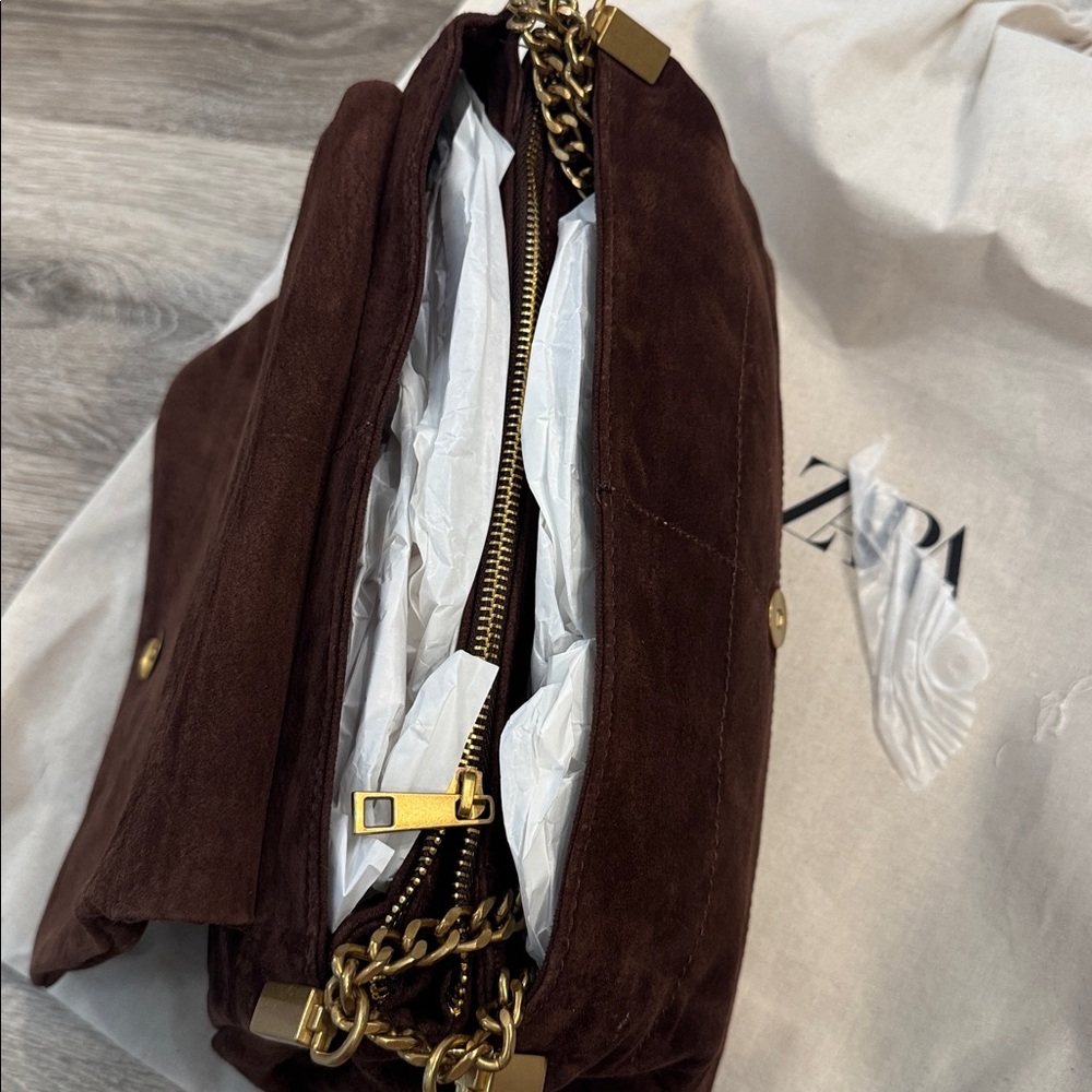 Zara leather chocolate brown leather shoulder bag purse - Picture 14 of 14
